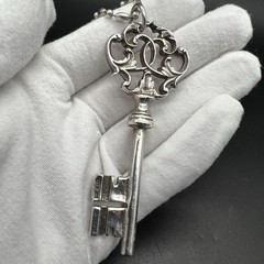 Heavy Sterling Silver Victorian Skeleton Key 3.5” On 16” Italy Bead Chain 41.4g