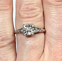 Vintage Crosby .05 Carat Diamond 14k White Gold Engagement Ring Size 8