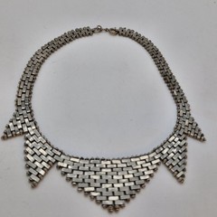 Jakob Bengel Germany Art Deco Chrome Necklace Brickwork Fashion Modernist 16.5″