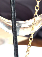Vintage Marjorie Baer SF Sterling Silver Mixed Metal Curved Bar Pendant Necklace
