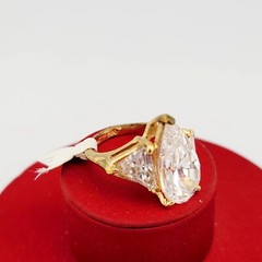 Vtg Sz 7 Ring ESPO Lg Pear Triangle Cubic Zirconia 14KTGE Jewelry Esposito Glam