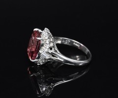 Fine 4.97ct Natural Pink Tourmaline & 0.42ct Diamond Platinum Halo Ring Size 5.5