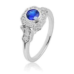 Milgrain Art Deco Engagement Ring 2 Ct Lab Created Sapphire 14k White Gold Over
