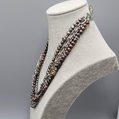 Vintage Multiple Strands PEARLS Bead Necklace Silver tone 18″