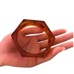 Vintage Hexagon Bakelite Bangle, Geometric Marbled Brown Bracelet, 0.5″ Wide