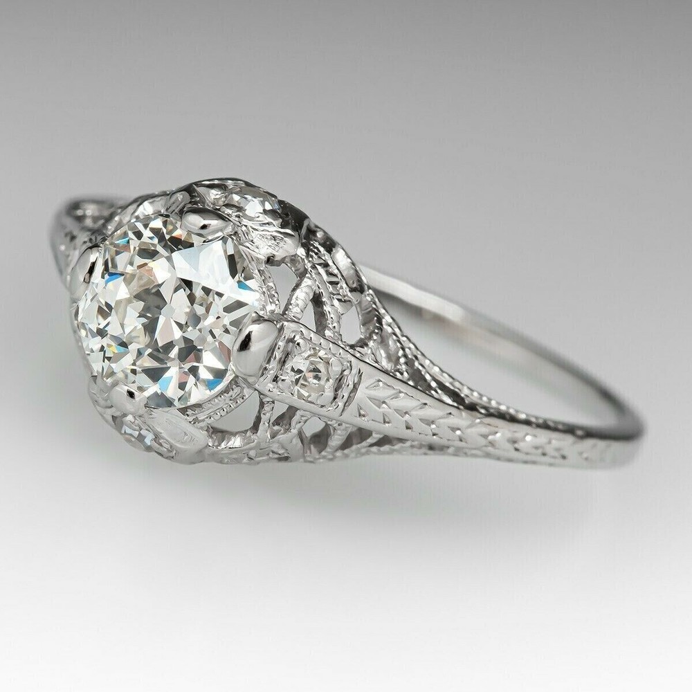 Art Deco Round Cut Lab Created Diamond Wedding Bridal 14K White Gold Finish Ring