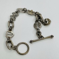 Vintage Juicy Couture Rhinestone Bracelet Chunky Puffy Heart Charm Silver Tone