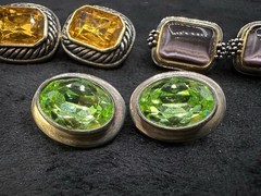 Vintage Lot Of Three Multi Stone Gold Tone Silver Tone Clip-on Earrings