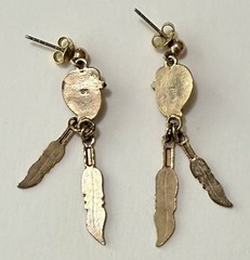 Vintage Southwestern Wm Wheeler WMCO Goldstone Gold Tone Feather Dangle Earrings