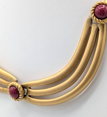 Vintage Monet Egyptian Revival Collar Necklace Red Stones Gold Tone Statement