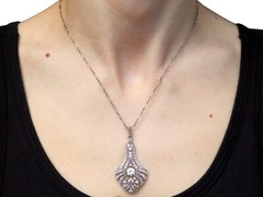 Antique Art Deco 3.51Ct Diamond and 18k White Gold Pendant Circa 1925
