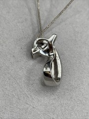 Vintage JH Sterling Silver Onyx Inlay & Cubic Zirconia Pendant Necklace 26″