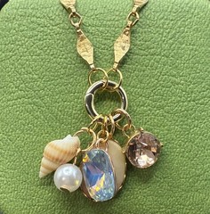 Gorgeous Vintage Sun, Sand, Sea & Sky Charms on Vtg Gold Plated Chain Necklace