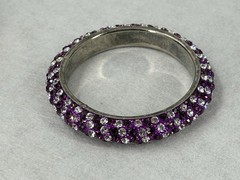 Vintage Pearl & Clear Rhinestone Bangle Bracelet Silver Tone Very Small 6.25″