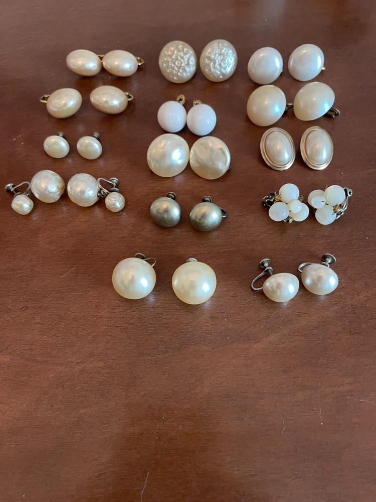 14 Pairs of Vintage Pearl Like Clip on Earrings