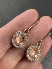 Vintage 1” Faceted Orange Rhinestone Clasp Earrings Rose Gold Metal