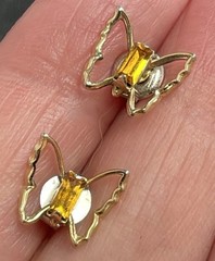 Vintage Amber Crystal Rhinestone Butterfly Earrings