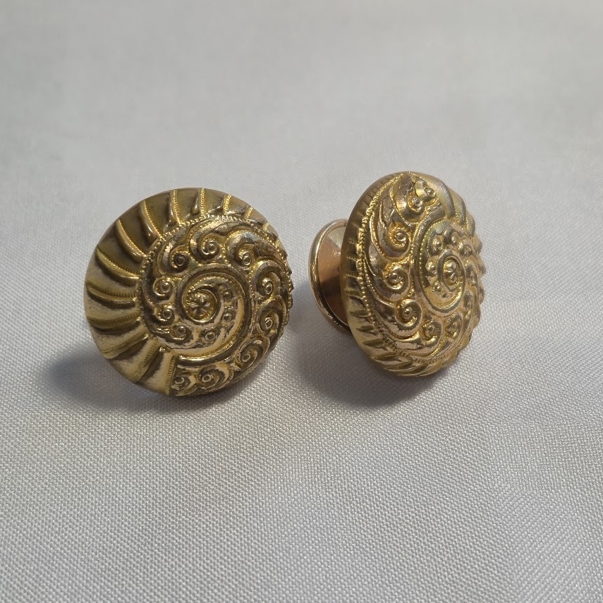 Shirt Studs Collar Stud Cufflinks 14k Gold Plated Very Fine Repouse Nautilus