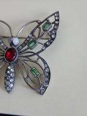 Butterfly Brooch STERLING 925 W/garnet & Opals & Peridot PIN Signed MMA Vtg Read