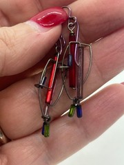 Vintage Barbie Levy Art Glass Earrings Dangling Blue Purple Red Abstract