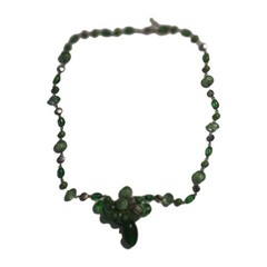 Vtg Green Glass Plastic Beads Metal Disks 28″ Inches Chip Large Bead Millefiori