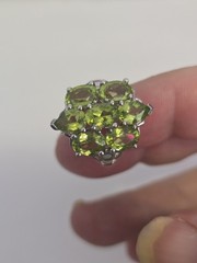 Sterling Silver .925 Manchurian PERIDOT pear Oval Stones Rhodium Coated Sz.5.75