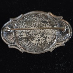 Antique Silver Tone Millefiori Micromosaic Brooch Pin Green Rhinestones Art Deco