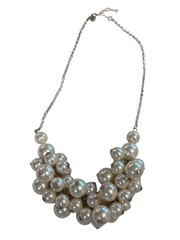 Chunky Faux Pearl Cluster Necklace 21″ Jane Stone Silver Tone Vintage