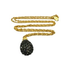 Joan Rivers Egg Pendant Necklace Grey Crystal Gold tone Chain Retired 28 in