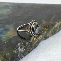VTG Sterling Silver 935 +W+ Oval Faceted Hematite & Marcasite Ring Sz 6.25