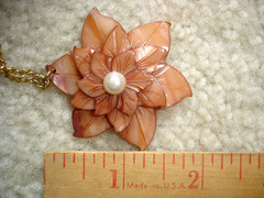 Vintage 2 Inch Carved Layered Shell & Pearl Pendant Gold Tone Chain Necklace