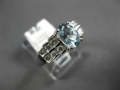 ESTATE 1.03CT DIAMOND & AAA AQUAMARINE 14K WHITE GOLD 3D PYRAMID ENGAGEMENT RING