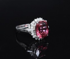 Fine 4.97ct Natural Pink Tourmaline & 0.42ct Diamond Platinum Halo Ring Size 5.5
