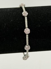Vintage Pink Clear Spinel Silver Tone 7” Link Bracelet Mark 925 FAS