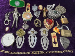 Vtg to Now Junk Drawer Costume Jewelry Lot Watch Padlock Brooch Pendant Estate