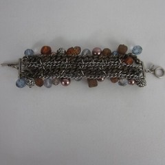 Chicos Charm Bracelet Amber Blue Mauve Purple Antique Silvertone Multiple Beads
