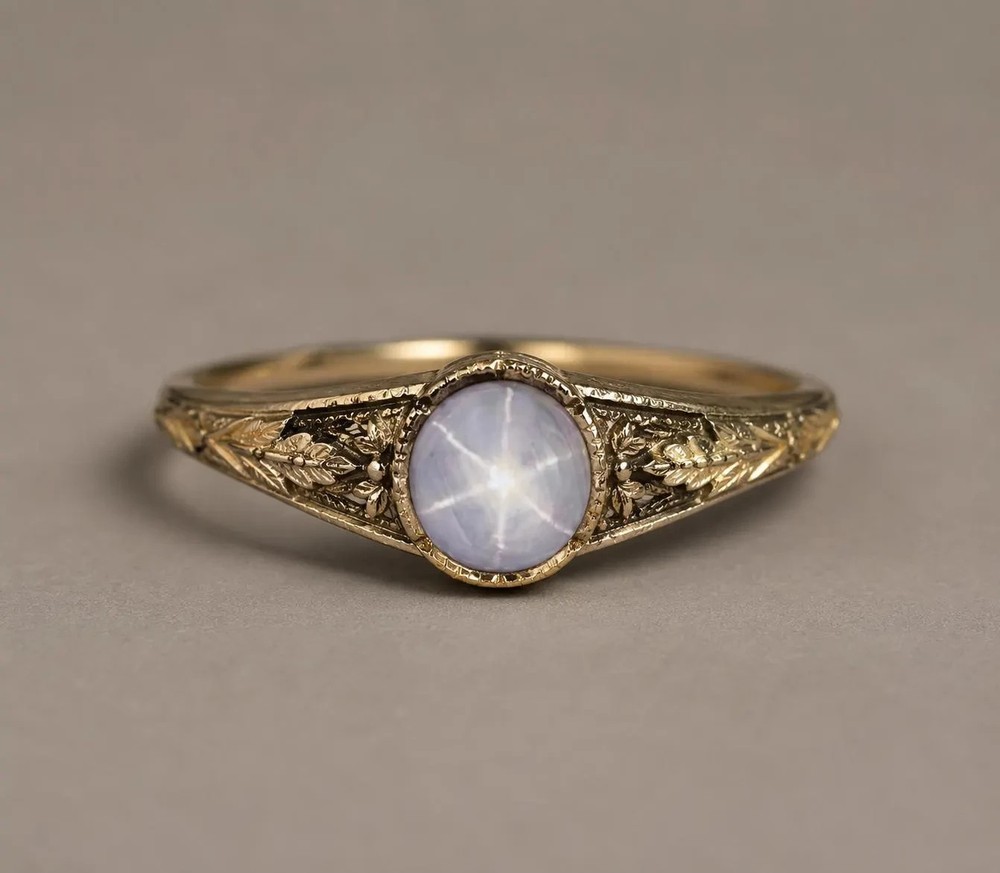 Natural Star Sapphire Ring 925 Sterling Silver Vintage Filigree Handmade Ring