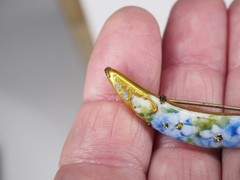 Antique hand painted porcelain brooch jewelry pin lot blue flower C clasp 2 1/4″