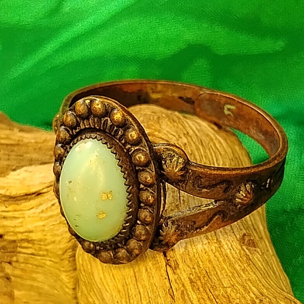 Copper Art RING Vintage Engraved Adjustable Size Robins Egg Blue Color Stone