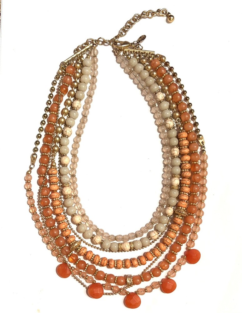 Chico’s Statement Layered Necklace Beaded Glass Stone 18-21” Adjustable