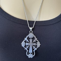 Vintage Taxco Lucho Pendant Necklace 24 Inch Christian Cross 925 Sterling 29.9g