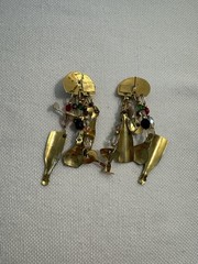 Lunch At The Ritz Wine List Earrings Crystal Enamel Dangle Pierced Ears