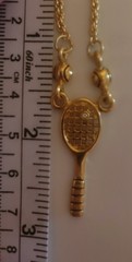 Gorgeous VTG Tennis Racket & Ball Charm Necklace Chain+ Pendant Taiwan Gold 👀