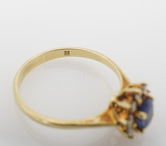 Vintage 18k Blue Sapphire Diamond Halo Ring Yellow Gold Size 7.5 Natural RG5116