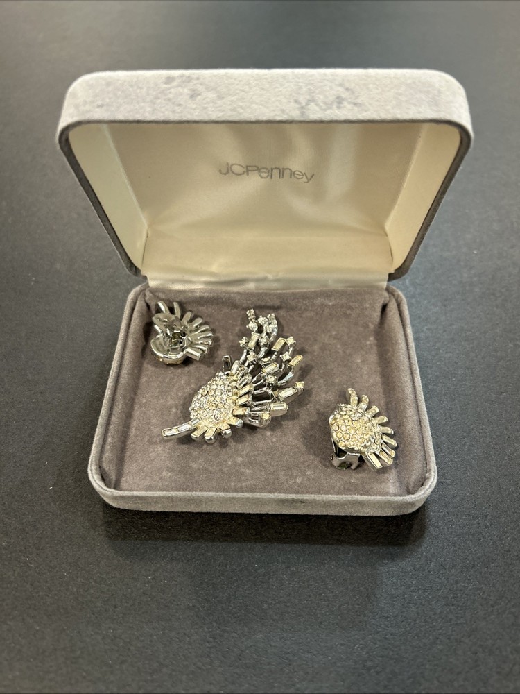 Silver Brooch And Clip On Earrings With Stones