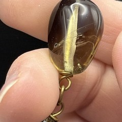 Vintage Smoky Quartz Quartz Stone Necklace On Antiqued Brass Tone Link Chain