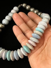 Vintage Polished Stone Necklace Pastel Blue Silver Tone Beaded