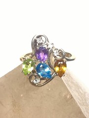 Cocktail ring size 6.75 sparkly colored stones blue pink yellow pinky sterling s