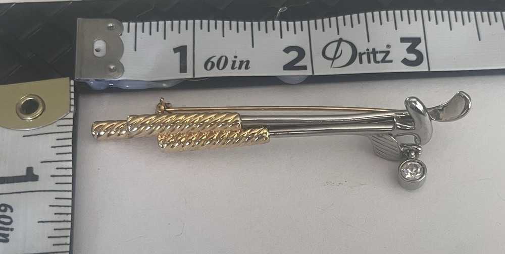 Vintage Liz Claiborne LC Signed Gold Clubs Rhinestone Ball Dangle Brooch Pin.