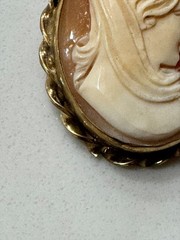 Vintage 12K Gold Filled Shell Cameo Brooch And Earrings Set Matching Mid Century